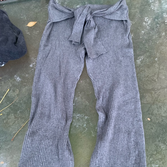 Ribbed Sweater Knit Tie Waist Pants - Picture 1 of 3